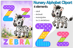 Nursery Alphabet Clipart, Flashcard Letter Z, Monogram PNG Product Image 1