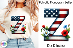 Patriotic Floral Alphabet Clipart, Patriotic Monogram PNG Product Image 1