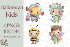 Kawaii Halloween Clipart Cute Kids and Candy Elements Png Product Image 1