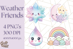 Kawaii Weather Clipart PNG, Cute Pastel Weather Icons Product Image 1