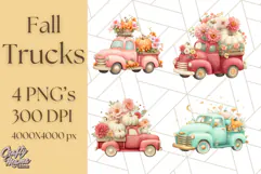 Vintage Truck Pumpkin and Fall Flowers PNG Clipart, Autumn Product Image 1