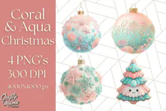 Coral and Aqua Christmas Clipart PNG, Pastel Holiday Art Product Image 1