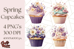 Cupcake Clipart with Florals and Pastel Frosting Png, Spring Product Image 1
