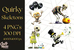 Quirky Skeleton Clipart PNG, Funny Halloween Bones Art Product Image 1