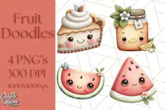 Fruit Doodles Clipart, Cute Cartoon Fruit PNG, Kawaii Food Product Image 1