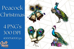 Peacock Christmas Clipart in Jewel Tones, Christmas Png Product Image 1