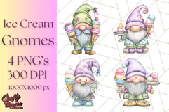 Ice Cream Gnome Clipart PNG Summer Dessert Art, Summer Gnome Product Image 1