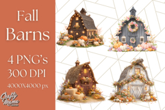 Fall Barn Clipart PNG With Pumpkins and Flowers, Autumn Png Product Image 1