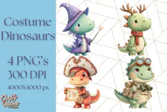 Dinosaur Costume Clipart, Cute Dinos in Halloween Outfits Product Image 1