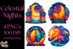 Whimsical Celestial Moon and Stars Clipart Constellation Png Product Image 1
