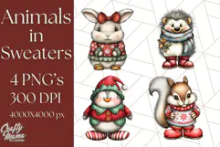 Christmas Animal Clipart, Festive Animals in Holiday Outfits Product Image 1
