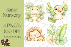 Pastel Safari Jungle Baby Animals PNG Clipart, Nursery Product Image 1