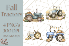Fall Tractor Clipart PNG, Vintage Tractors With Pumpkins Product Image 1