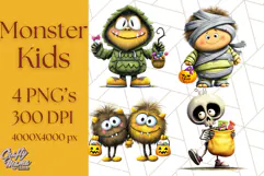 Monster Kids Clipart PNG, Cute Halloween Costume Art Product Image 1