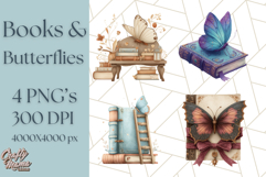 Cottagecore Butterfly and Book PNG Clipart Reading Elements Product Image 1