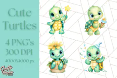 Cute Baby Turtle Clipart, Cute Animals Png Product Image 1