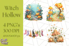 Halloween Witch House Clipart PNG with Potions and Brooms Product Image 1