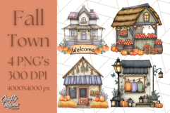 Fall Town Building Clipart PNG, Autumn Home Decor Scenes Product Image 1