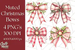 Muted Cozy Christmas Bows PNG Clipart, Winter Holiday Png Product Image 1
