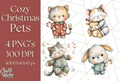 Christmas Pets in Pajamas Clipart PNG, Christmas Png Clipart Product Image 1