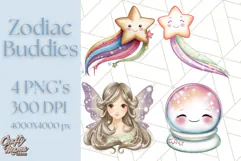 Zodiac Buddies Clipart PNG, Cute Astrology Clip Art Product Image 1