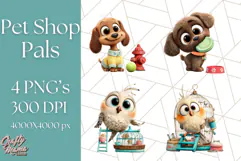 Pet Shop Clipart, Cute Big Eyed Animals, Kawaii Pets PNG Product Image 1