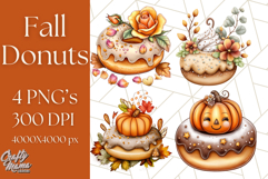 Fall Donut Clipart PNG, Autumn Donuts With Pumpkins Product Image 1