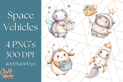 Kawaii Space Vehicles Clipart PNG, Cute Sci-Fi Tech Clip Art Product Image 1