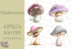 Mushroom Clipart, Realistic Forest Mushrooms PNG Product Image 1