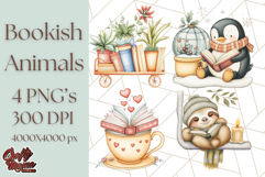 Bookish Animals PNG Clipart with Cozy Reading Elements Product Image 1