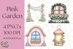 Pink Cottagecore Garden PNG Clipart, Vintage Floral Art Product Image 1