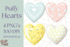 Pastel Puffy Patterned Hearts Clipart PNG, 3D Look Heart Png Product Image 1