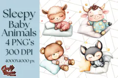 Sleeping Baby Animals PNG, Cozy Pajama Bedtime Clipart Png Product Image 1