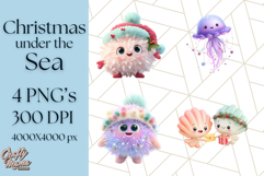 3D Under the Sea Christmas Clipart, Ocean Christmas PNG Product Image 1