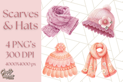 Watercolor Winter Hats and Scarves Clipart PNG Product Image 1