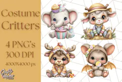 Costumed Critters Halloween Clipart PNG, Halloween Clip Art Product Image 1