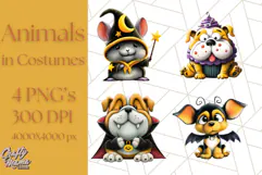 Halloween Animals in Costumes Clipart PNG, Cute Pets Art Product Image 1