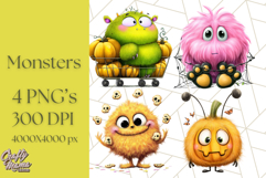 Quirky Monster Clipart PNG, Funny Spooky Creatures Product Image 1