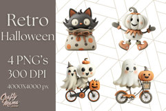Retro Halloween Clipart Vintage PNG Graphics, 50s Holiday Product Image 1