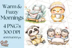 Warm & Fuzzy Mornings PNG Clipart, Cozy Animal Art Download Product Image 1