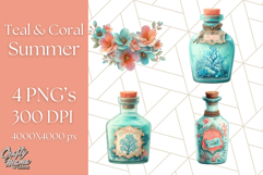 Coral and Aqua Summer Clipart PNG Pastel Tropical Icons Product Image 1
