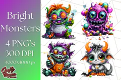 Spooky Cute Monster PNG Clipart, Adorable Halloween Monsters Product Image 1