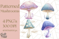 Dreamy Patterned Mushroom Clipart PNG, Forest Elements Png Product Image 1