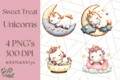 Cute Dessert Unicorn PNG Clipart with Cupcakes & Candies Product Image 1