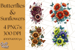 Sunflower and Butterfly PNG Clipart, Bright Jewel Tones Png Product Image 1