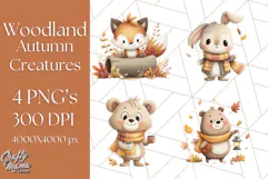 Woodland Autumn Critters PNG Clipart, Cute Fall Animals Product Image 1