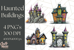 Halloween Buildings Clipart PNG, Haunted Houses Art Product Image 1