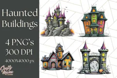 Halloween Buildings Clipart PNG, Haunted Houses Art Product Image 1
