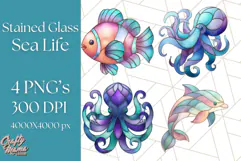 Stained Glass Sea Creatures PNG Clipart, Ocean Fantasy Product Image 1