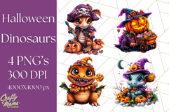 Bright Halloween Dinosaur PNG Clipart with Holiday Elements Product Image 1